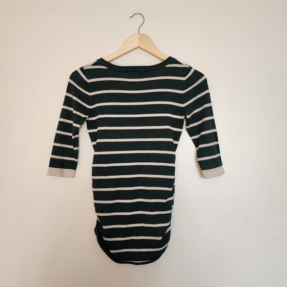 ✨2 for $5✨ Pink Rose Green Striped Cinched Waist 3/4 Length Sleeve Top Size XS - Picture 5 of 7